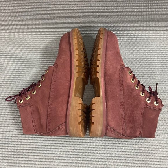 Timberland Youth Kids Size 2 Classic 6 inch Burgundy Red Premium Leather Boots - Picture 9 of 12